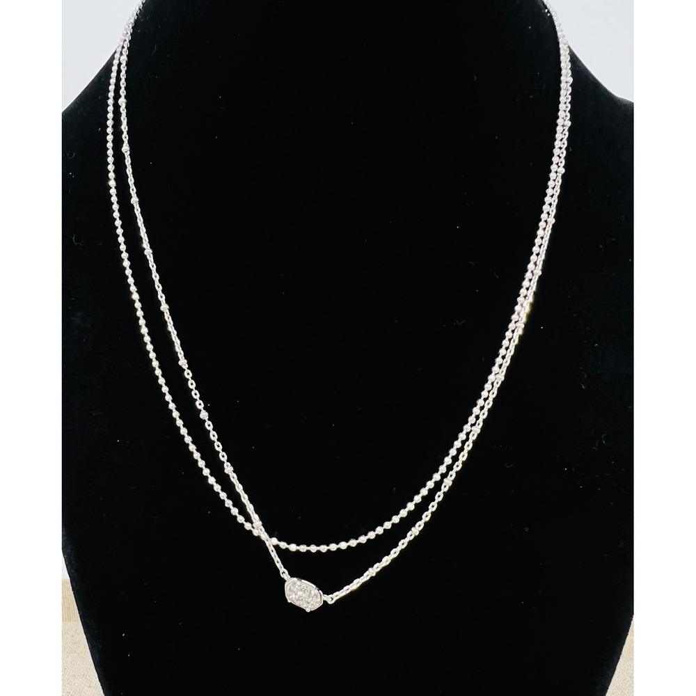 Kendra Scott Elisa Double Strand Necklace Rhodium Silver Black Drusy Layered - Picture 5 of 10